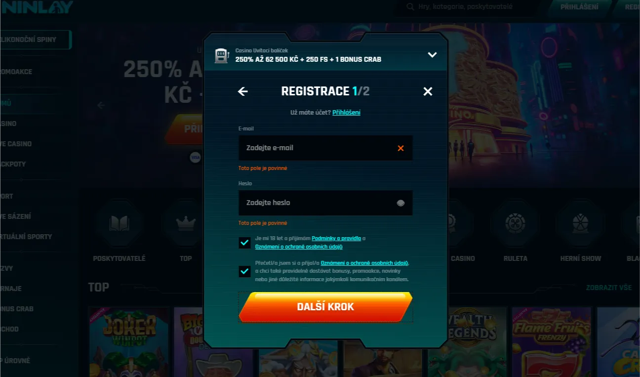 CZ casino bonus za registraci top